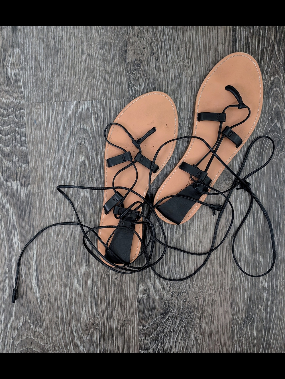 Madewell Black Lace-Up Leather Sandals
